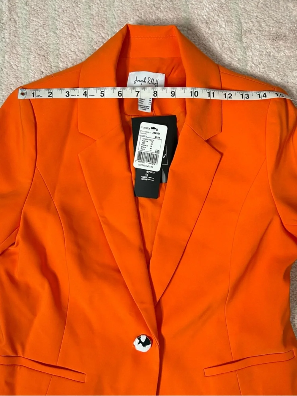 NWT Joseph Ribkoff Bright Orange Ruched-Sleeve Single-Button Blazer Size 8 Fall - Picture 6 of 10